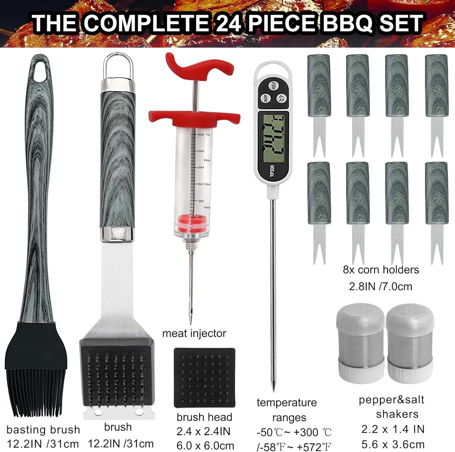 Grilljoy 24PCS BBQ Grill Tools Set With Meat Thermometer