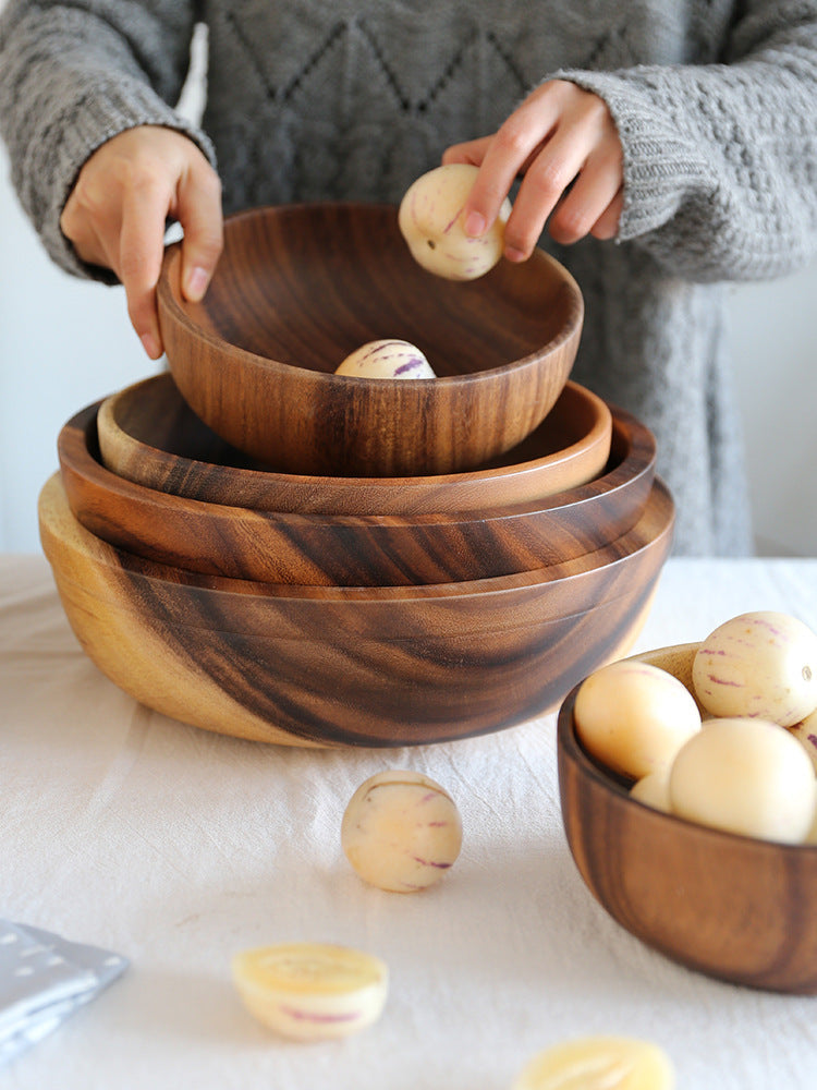 Kitchen Natural Wooden Bowl Household Fruit Bowl Salad
