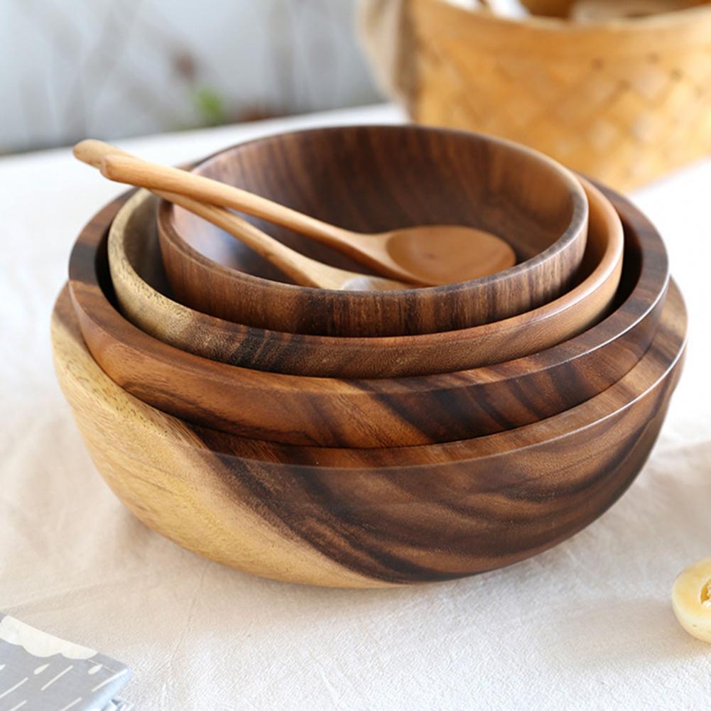 Kitchen Natural Wooden Bowl Household Fruit Bowl Salad