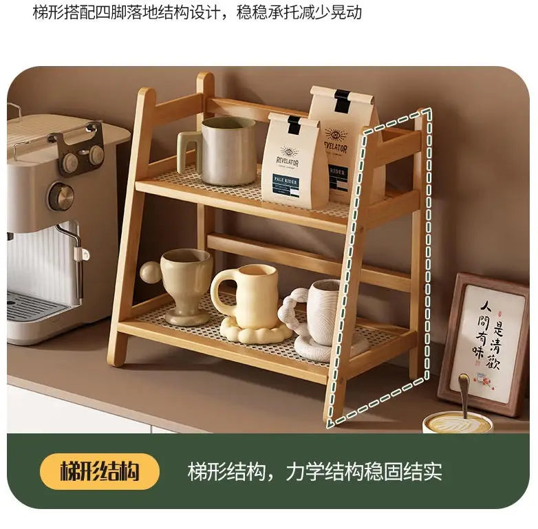 2 Layer Countertop Organizer Coffee Cup Bamboo Storage