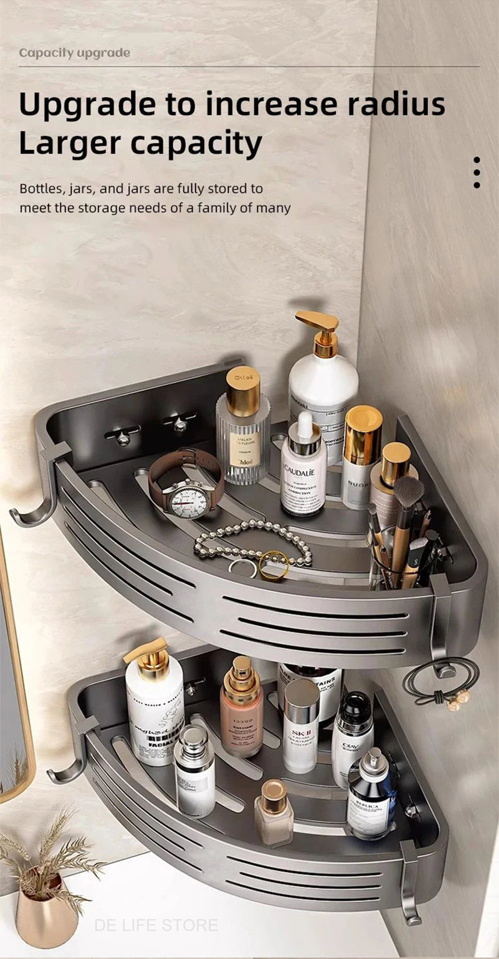 1-2PCS Bathroom Corner Shelf with Plastic Hook Towel