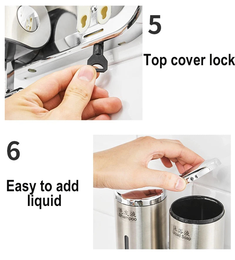 Stainless Steel Soap Dispenser Simple Clean Wall-Mounted