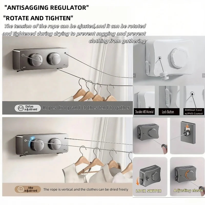 5.1 Meters Retractable Clothesline Indoor Outdoor