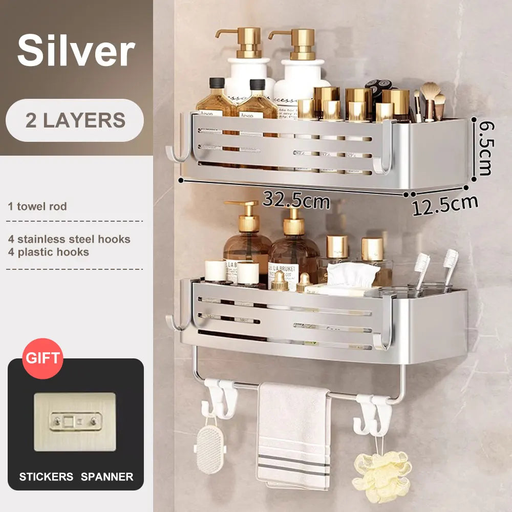 1-2PCS Bathroom Corner Shelf with Plastic Hook Towel