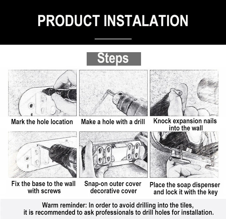 Stainless Steel Soap Dispenser Simple Clean Wall-Mounted