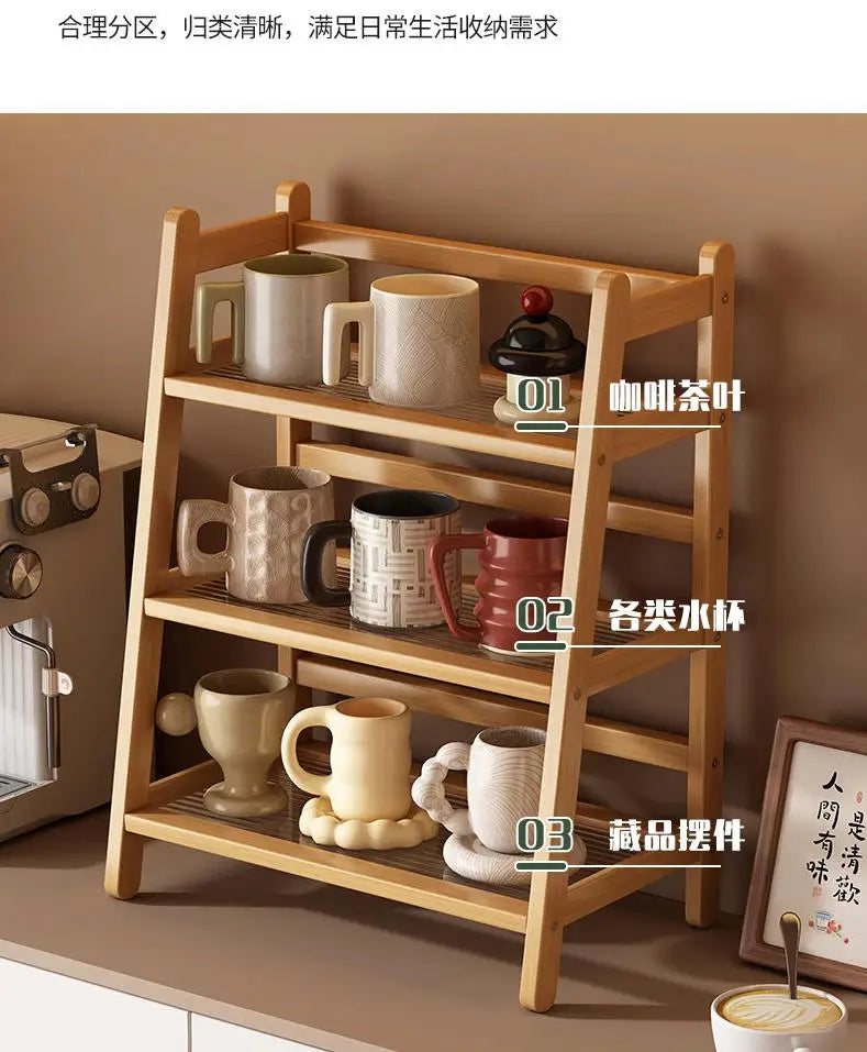 2 Layer Countertop Organizer Coffee Cup Bamboo Storage