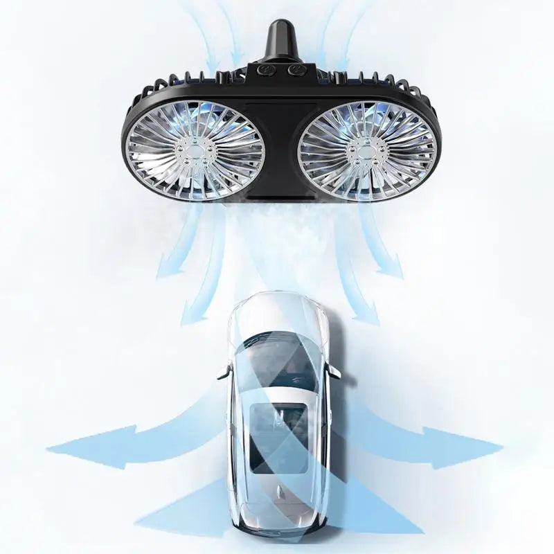 Dual-Head USB Car Fan – 3-Speed, LED & Quiet Cooling