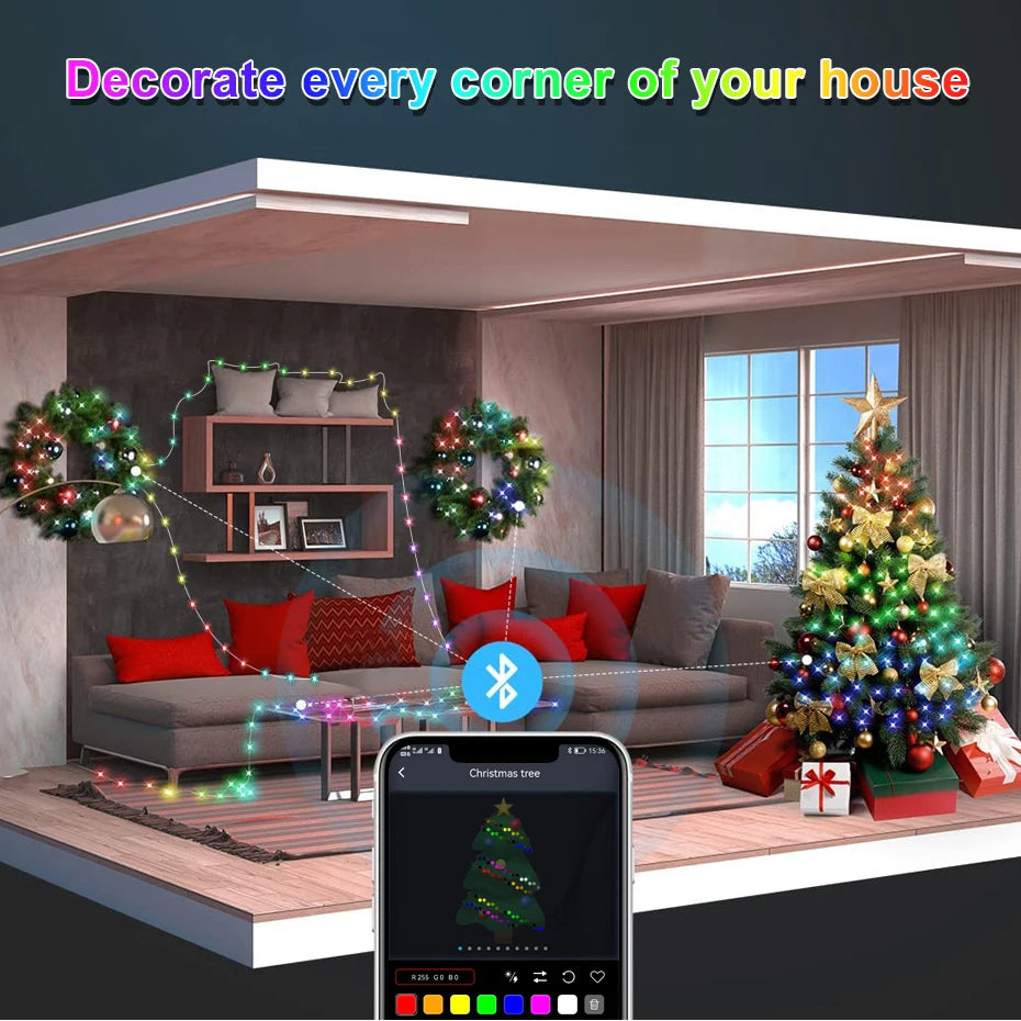 Smart RGBIC Fairy Lights Music Dream Color 1m-50m LED StripAmbient Lighting