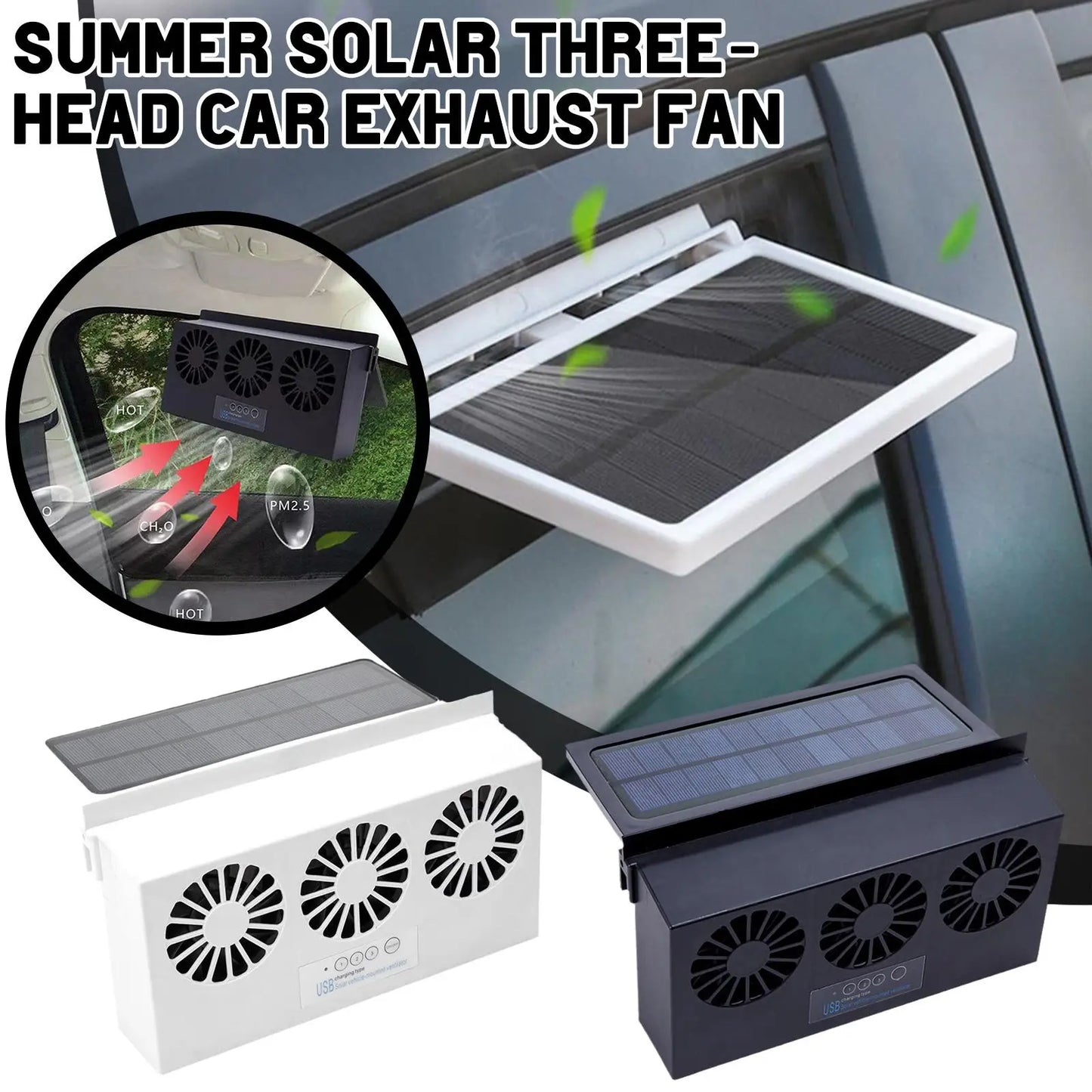 6th Gen Dual-Mode Car Vent Fan – USB + Solar Powered