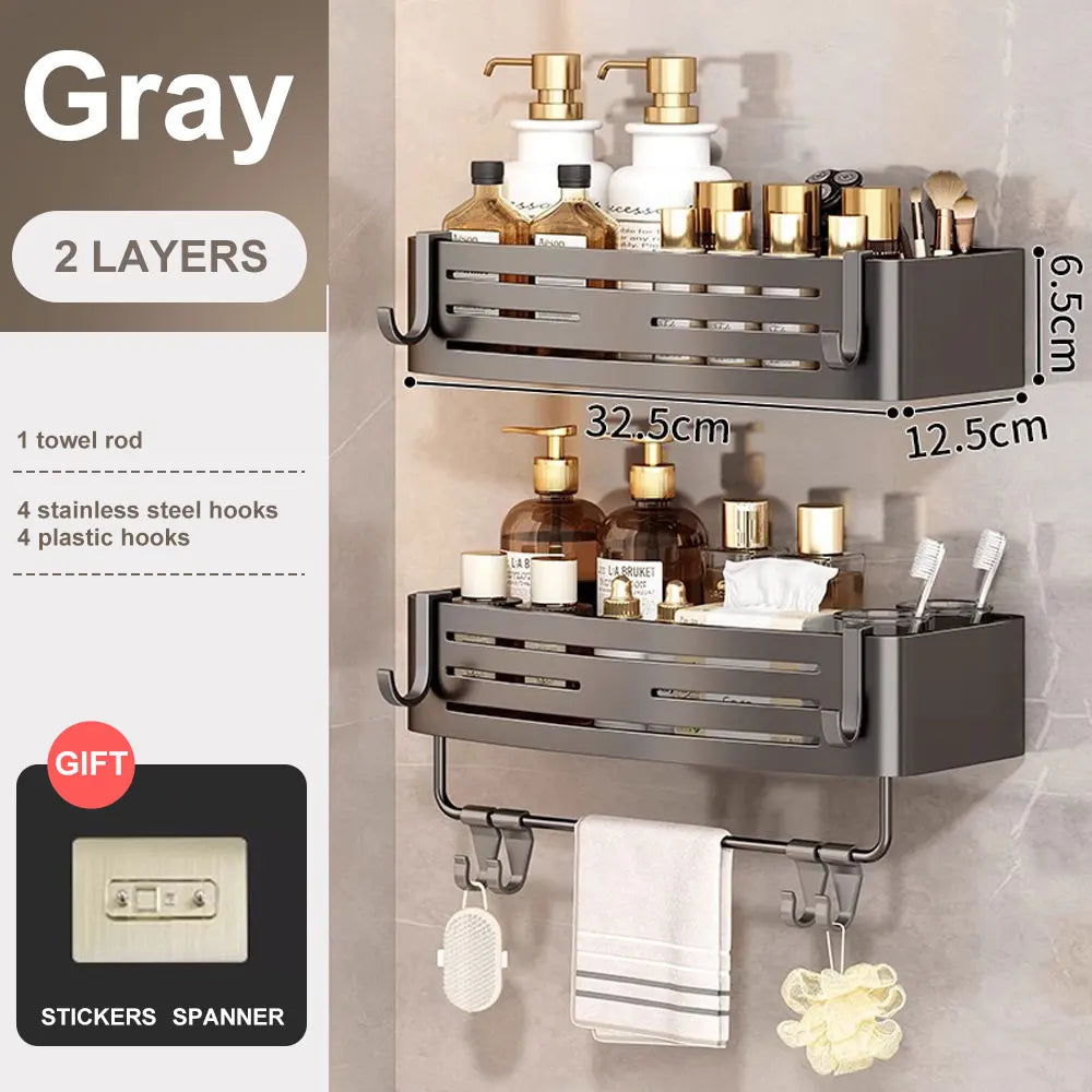 1-2PCS Bathroom Corner Shelf with Plastic Hook Towel