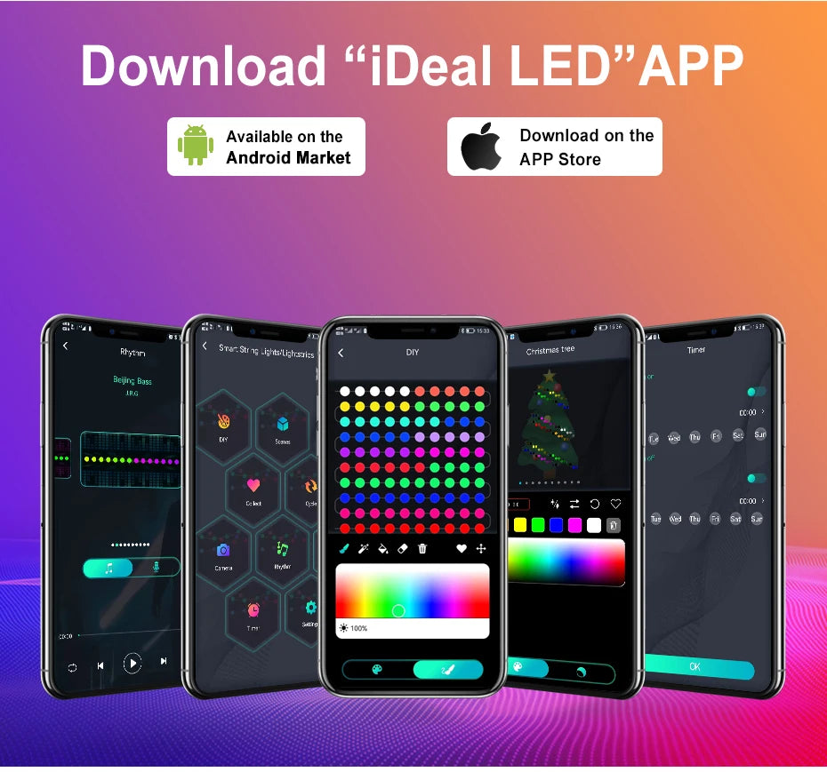 Smart RGBIC Fairy Lights Music Dream Color 1m-50m LED StripAmbient Lighting