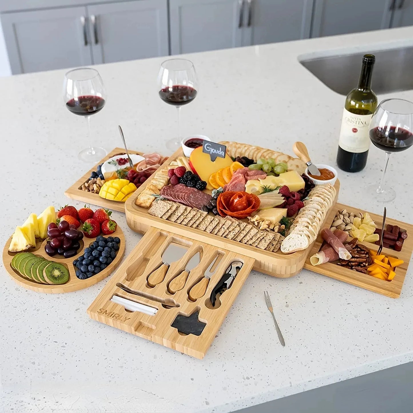 Bamboo Cheese Board Set Large Charcuterie