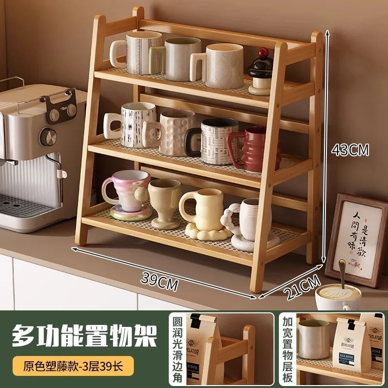 2 Layer Countertop Organizer Coffee Cup Bamboo Storage
