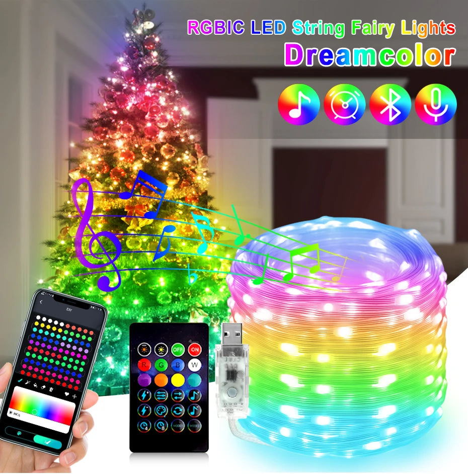 Smart RGBIC Fairy Lights Music Dream Color 1m-50m LED StripAmbient Lighting