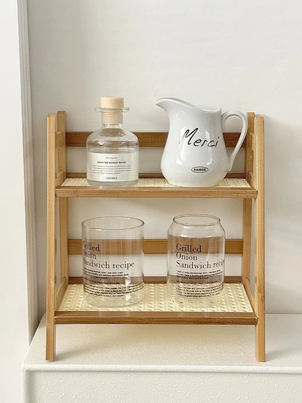 2 Layer Countertop Organizer Coffee Cup Bamboo Storage