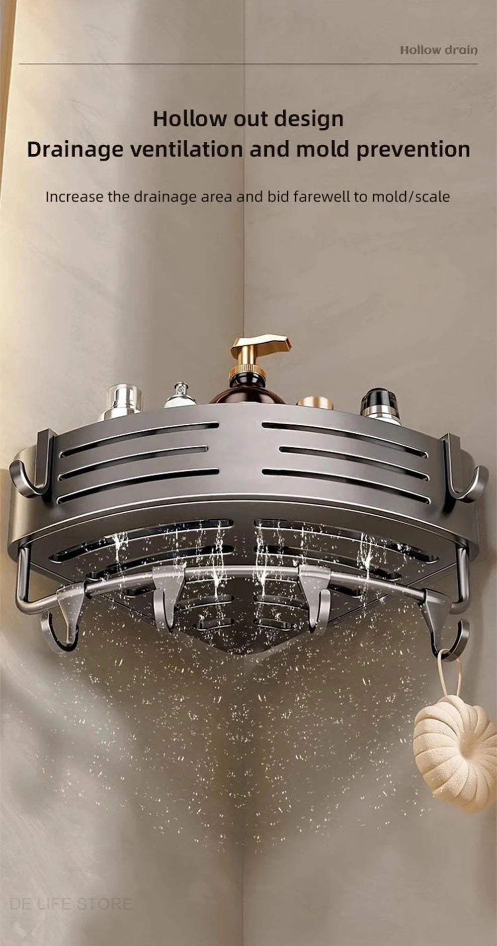 1-2PCS Bathroom Corner Shelf with Plastic Hook Towel