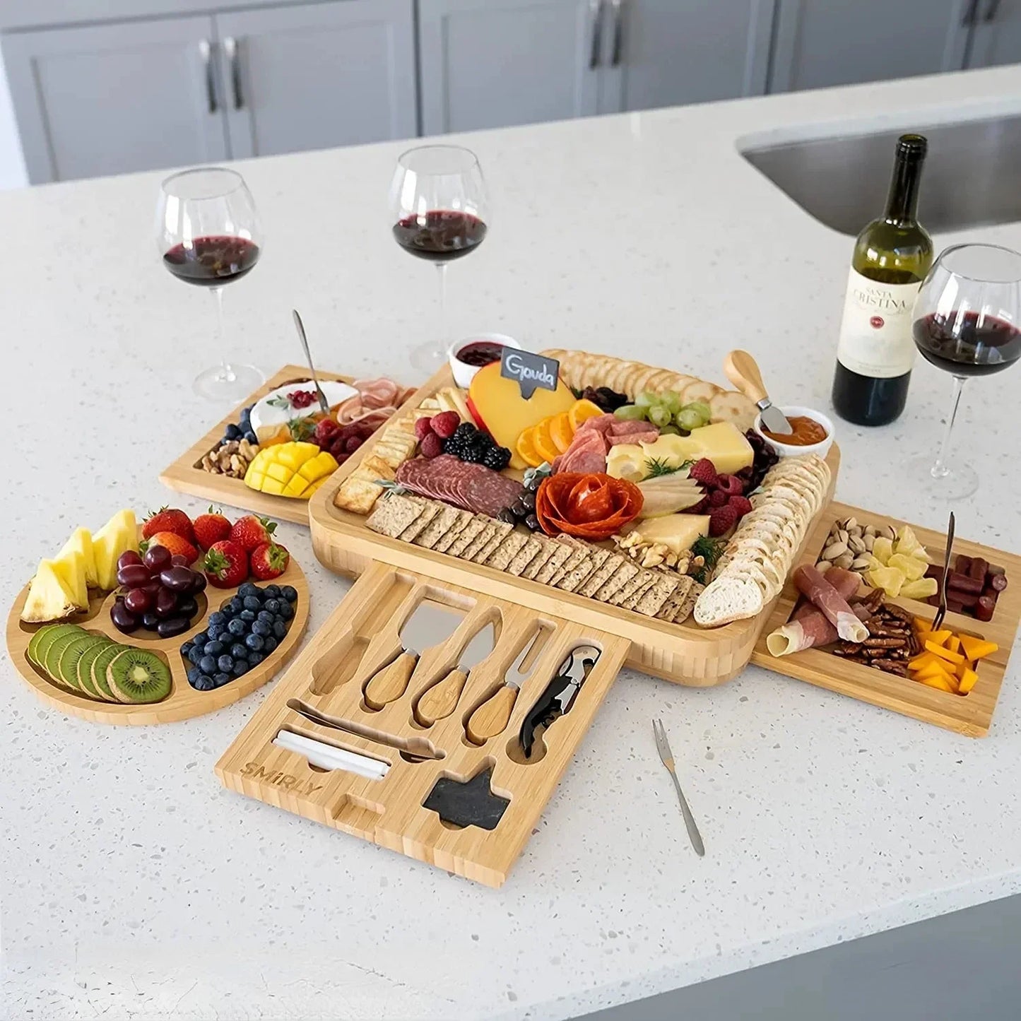 Bamboo Cheese Board Set Large Charcuterie