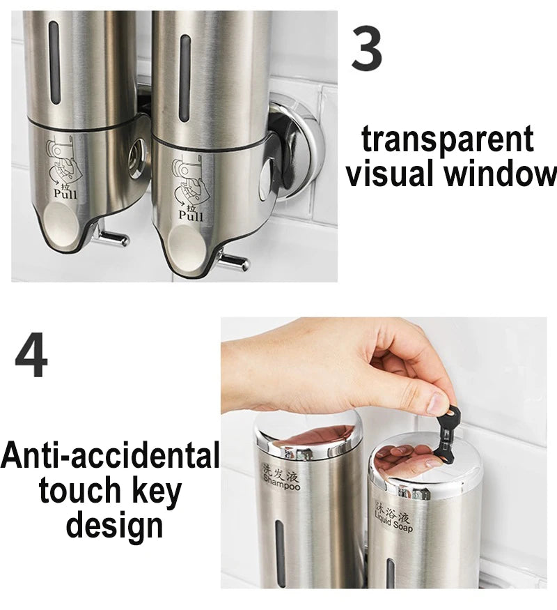 Stainless Steel Soap Dispenser Simple Clean Wall-Mounted