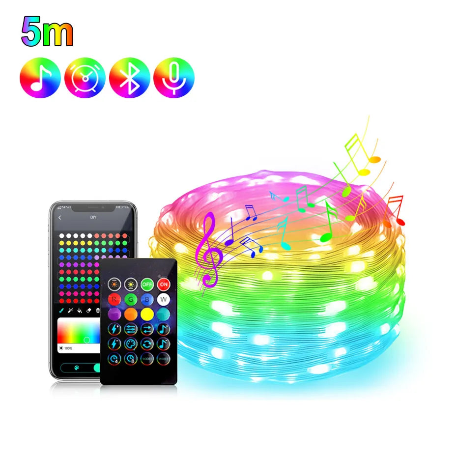 Smart RGBIC Fairy Lights Music Dream Color 1m-50m LED StripAmbient Lighting