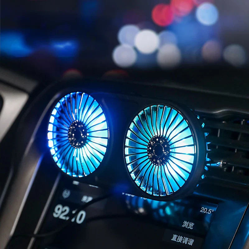 Dual-Head USB Car Fan – 3-Speed Adjustable Airflow