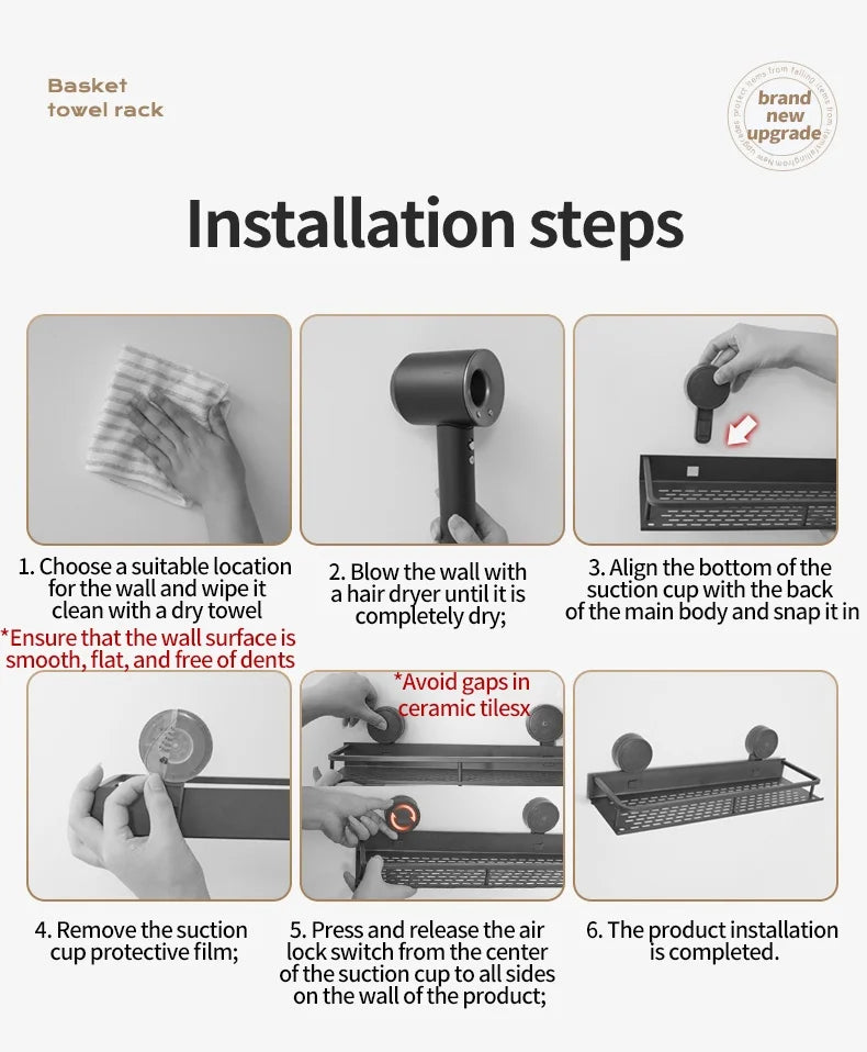 No Drill Suction Cup Suction Bathroom Rack