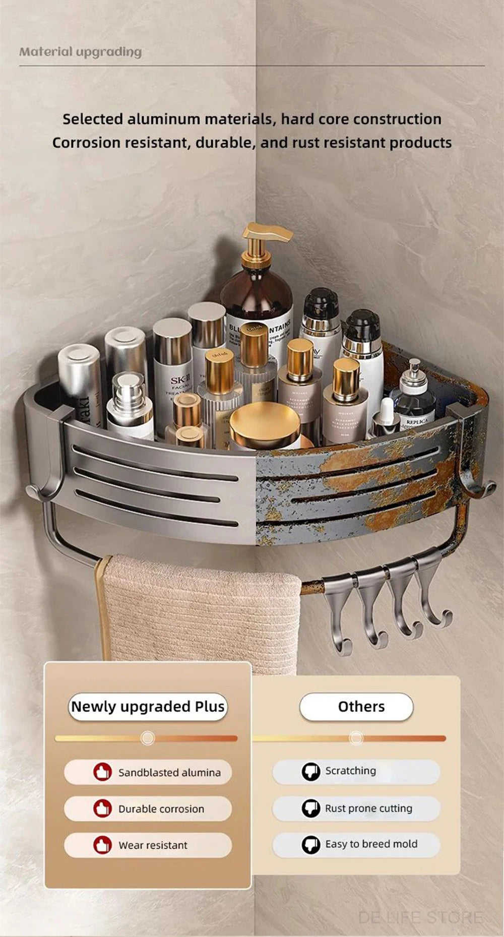 1-2PCS Bathroom Corner Shelf with Plastic Hook Towel