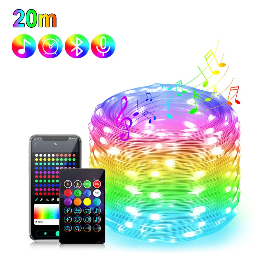 Smart RGBIC Fairy Lights Music Dream Color 1m-50m LED StripAmbient Lighting