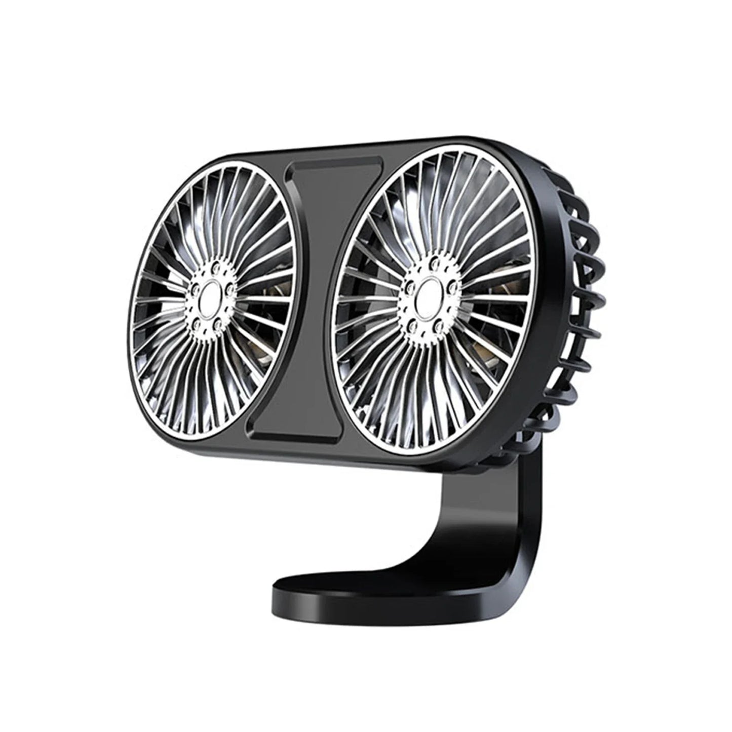 Dual-Head USB Car Fan – 3-Speed, LED & Quiet Cooling