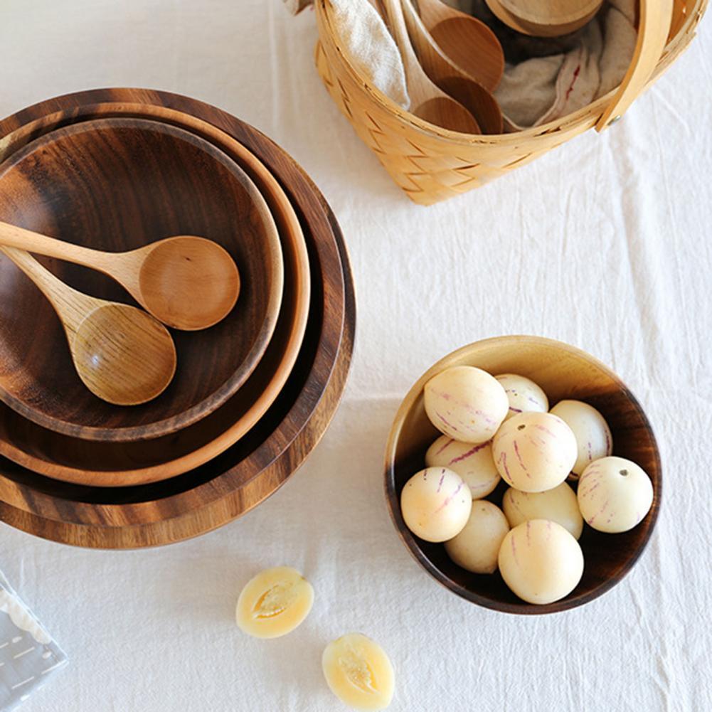 Kitchen Natural Wooden Bowl Household Fruit Bowl Salad