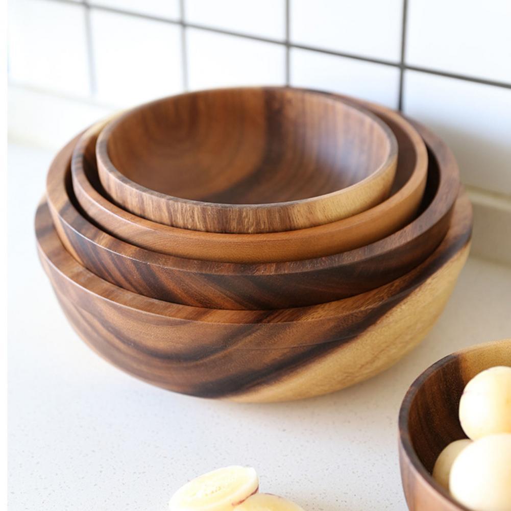 Kitchen Natural Wooden Bowl Household Fruit Bowl Salad