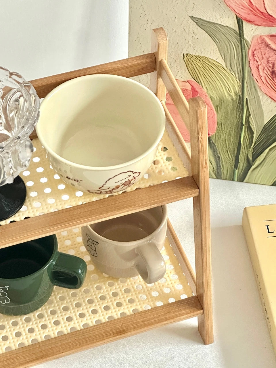 2 Layer Countertop Organizer Coffee Cup Bamboo Storage