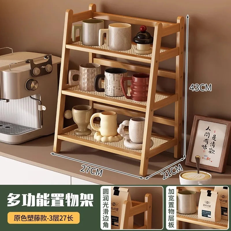 2 Layer Countertop Organizer Coffee Cup Bamboo Storage