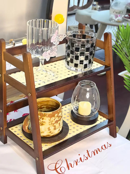 2 Layer Countertop Organizer Coffee Cup Bamboo Storage