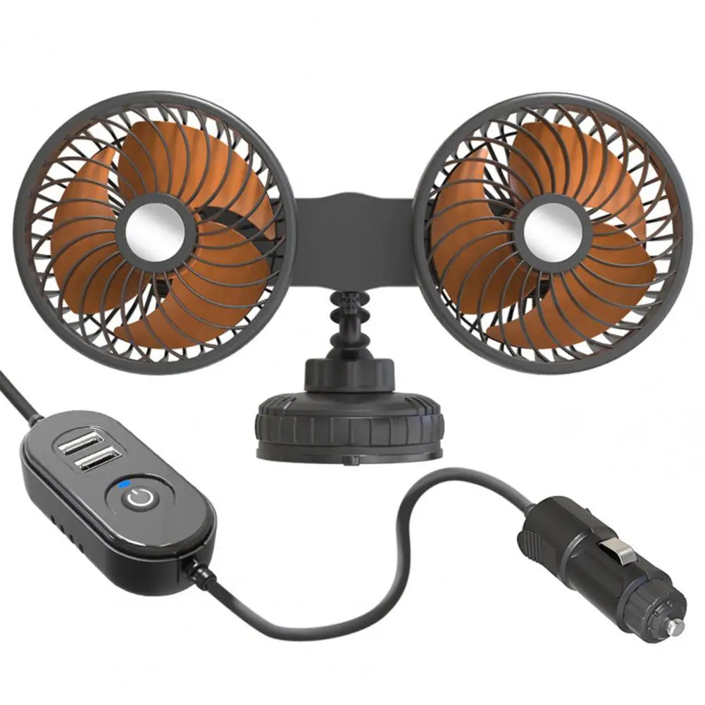 Dual-Head USB Car Fan – Strong Suction Cup & Powerful Cooling