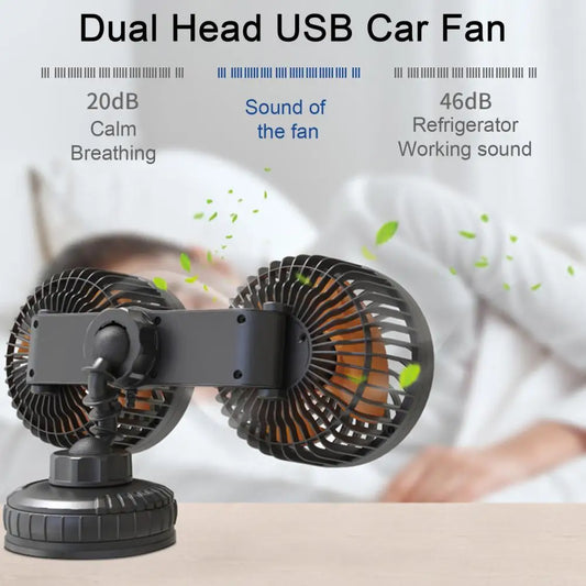 Dual-Head USB Car Fan – Strong Suction Cup & Powerful Cooling