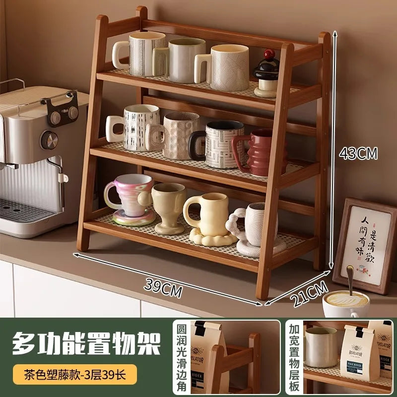 2 Layer Countertop Organizer Coffee Cup Bamboo Storage