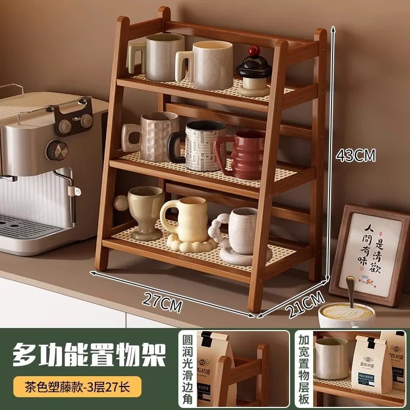2 Layer Countertop Organizer Coffee Cup Bamboo Storage