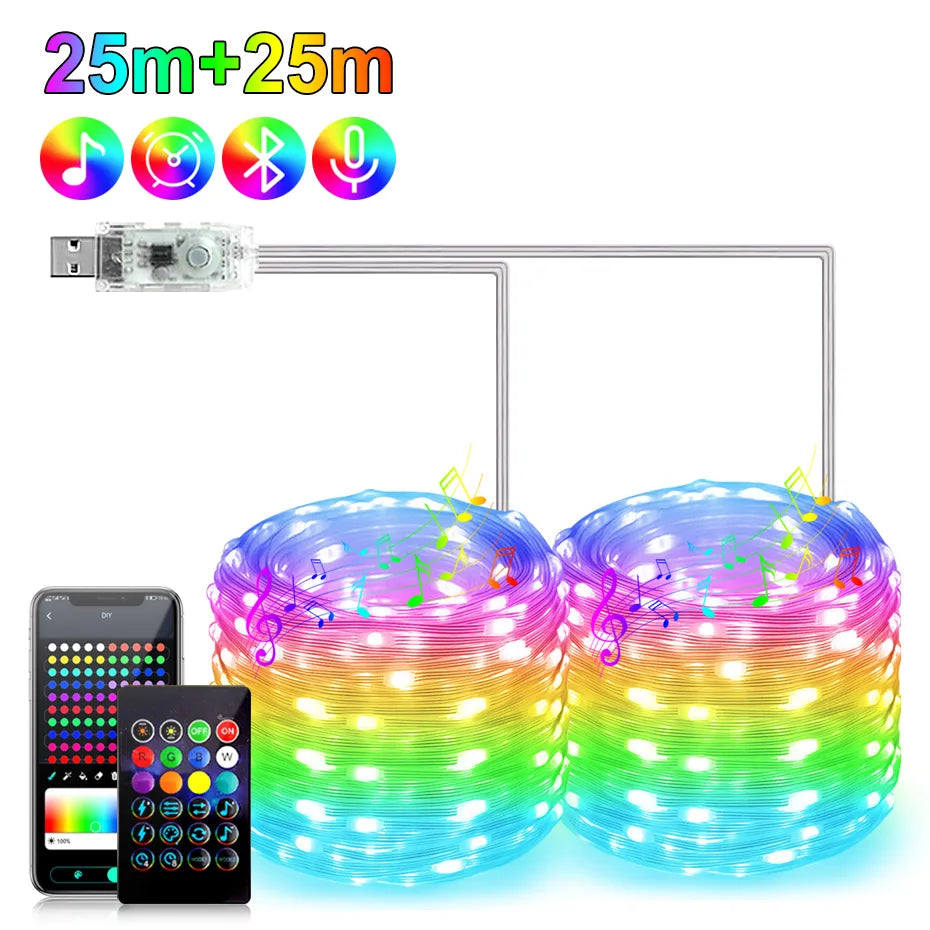 Smart RGBIC Fairy Lights Music Dream Color 1m-50m LED StripAmbient Lighting