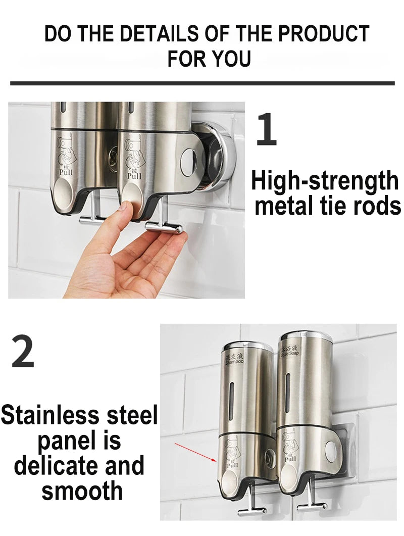 Stainless Steel Soap Dispenser Simple Clean Wall-Mounted