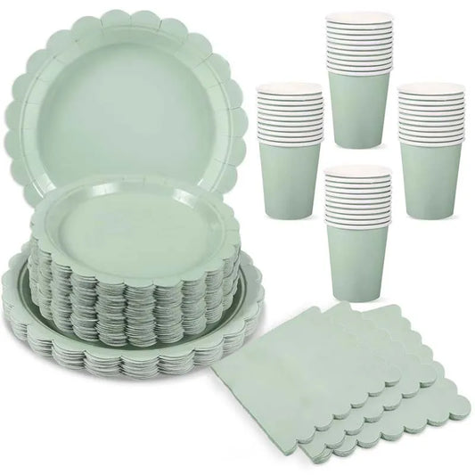 96 Pcs Sage Green Party Cutlery Set Disposable Paper Plates and Cups