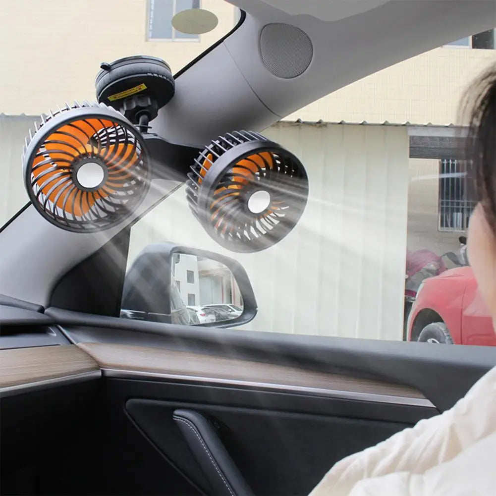 Dual-Head USB Car Fan – Strong Suction Cup & Powerful Cooling