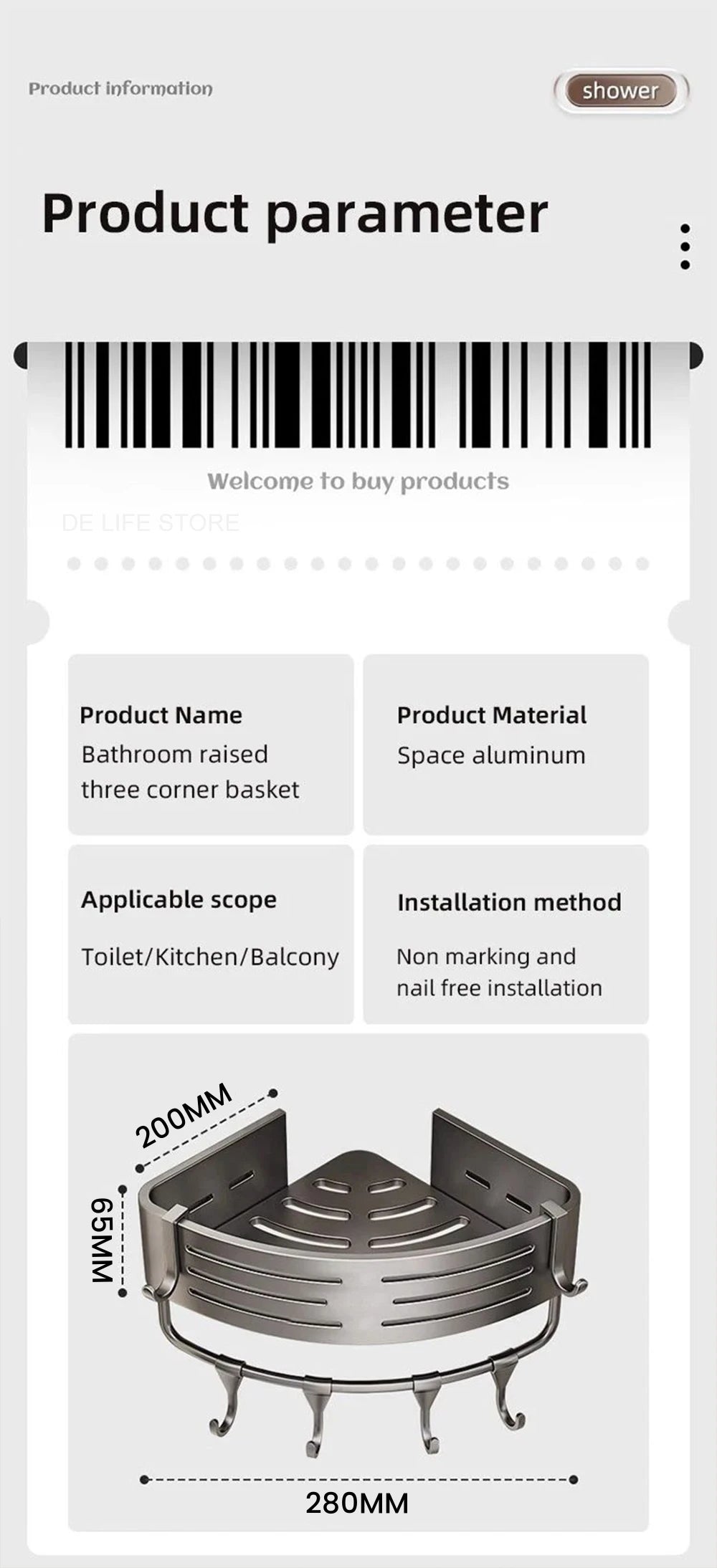 1-2PCS Bathroom Corner Shelf with Plastic Hook Towel