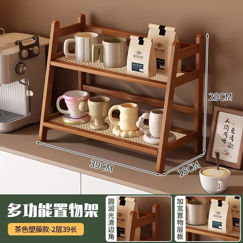 2 Layer Countertop Organizer Coffee Cup Bamboo Storage