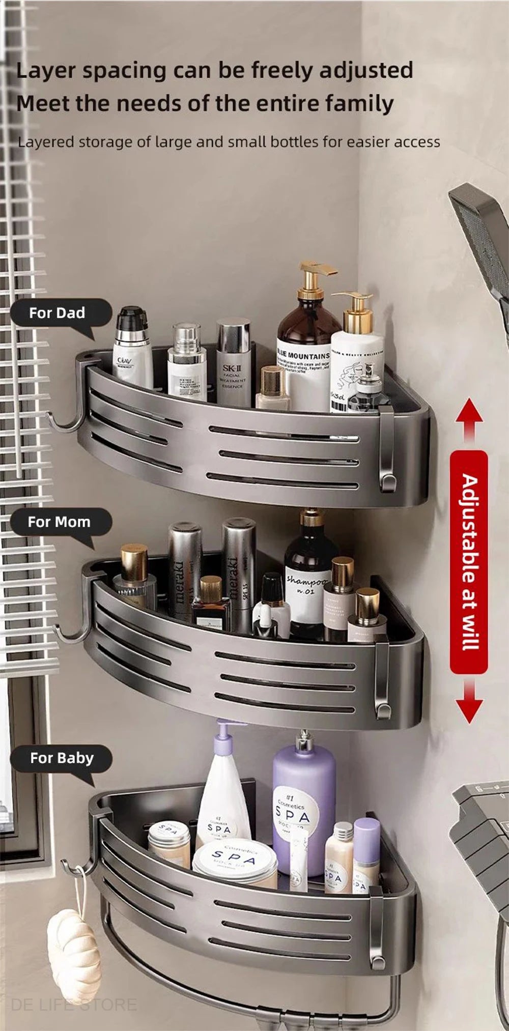 1-2PCS Bathroom Corner Shelf with Plastic Hook Towel