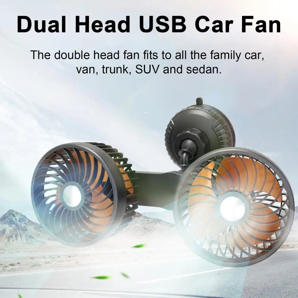 Dual-Head USB Car Fan – Strong Suction Cup & Powerful Cooling