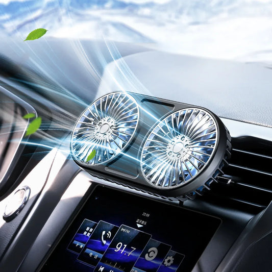 Dual-Head USB Car Fan – 3-Speed Adjustable Airflow