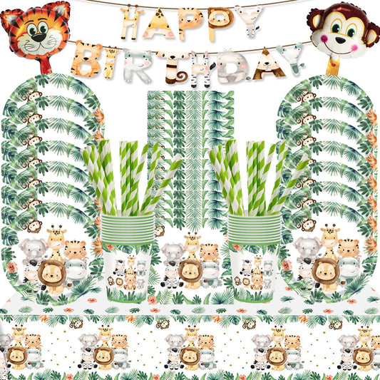 Jungle Birthday Disposable Tableware Wild One Paper Plates Cups Napkins