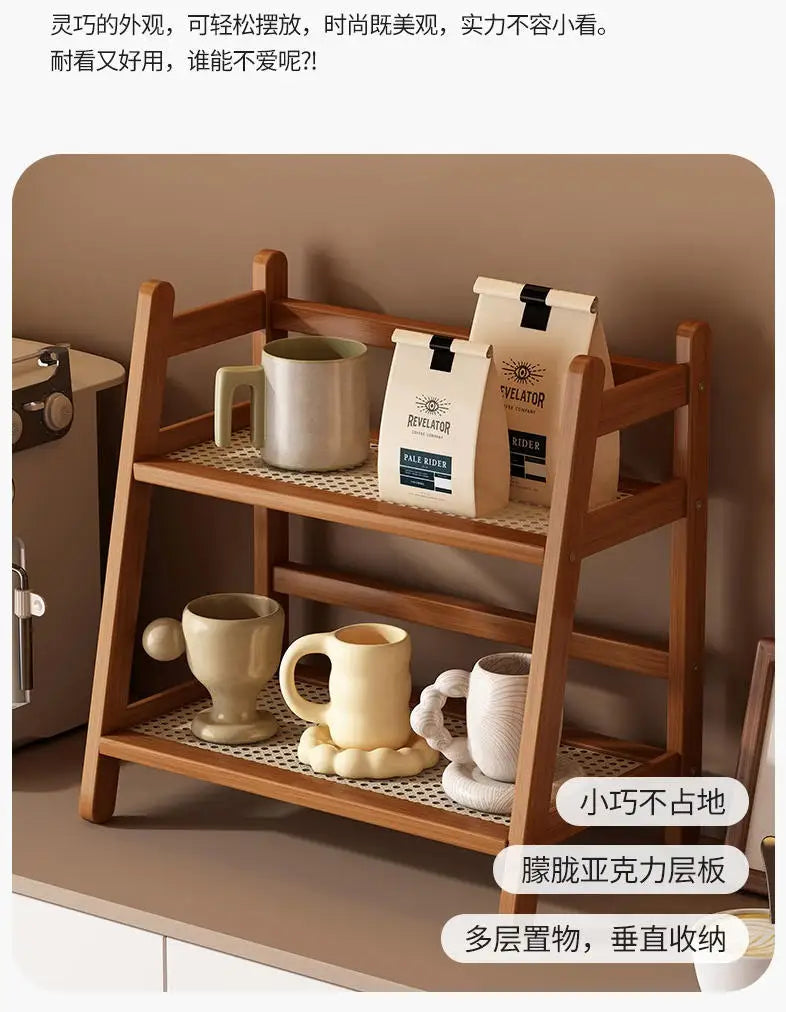 2 Layer Countertop Organizer Coffee Cup Bamboo Storage