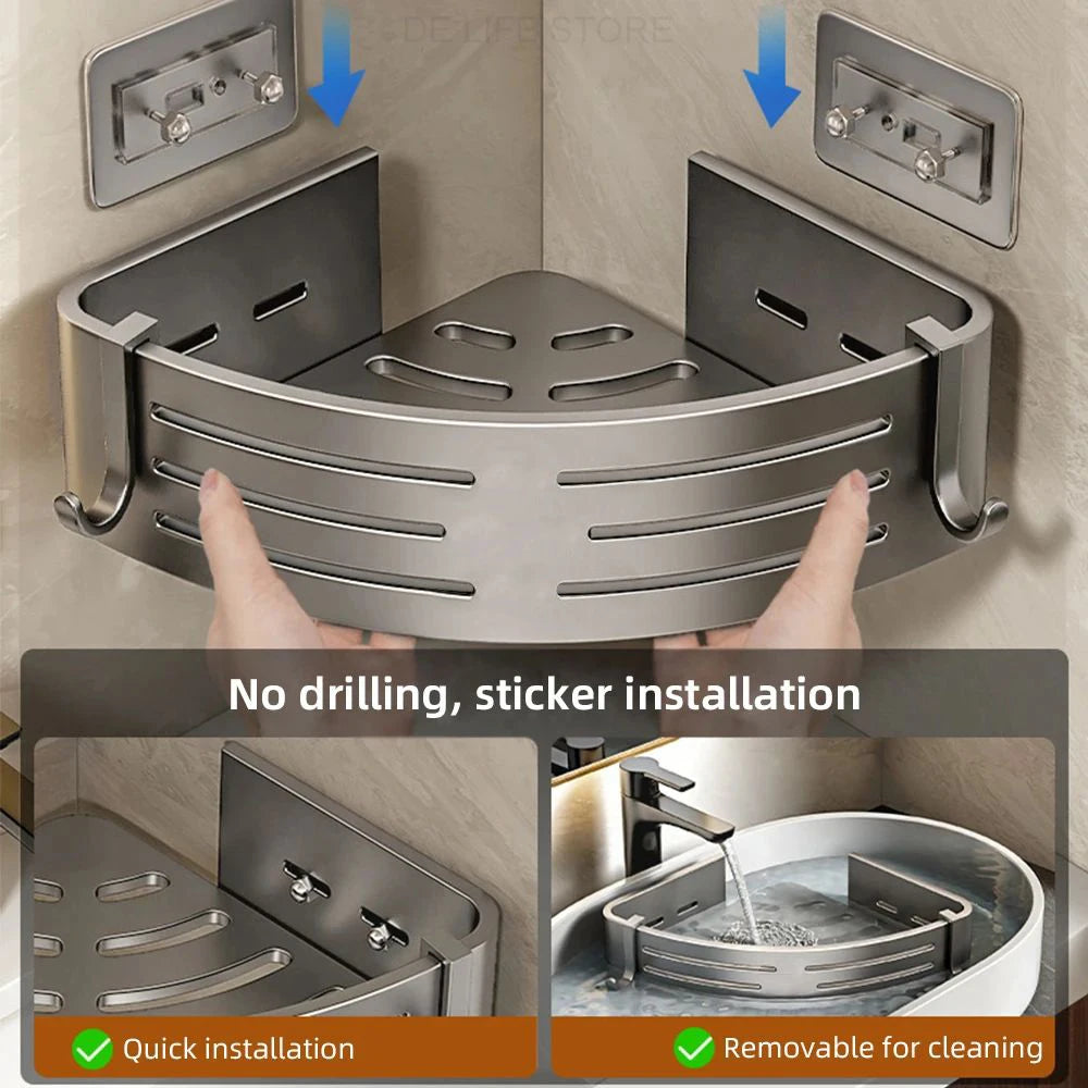 1-2PCS Bathroom Corner Shelf with Plastic Hook Towel