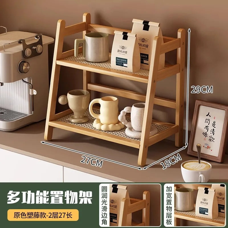 2 Layer Countertop Organizer Coffee Cup Bamboo Storage